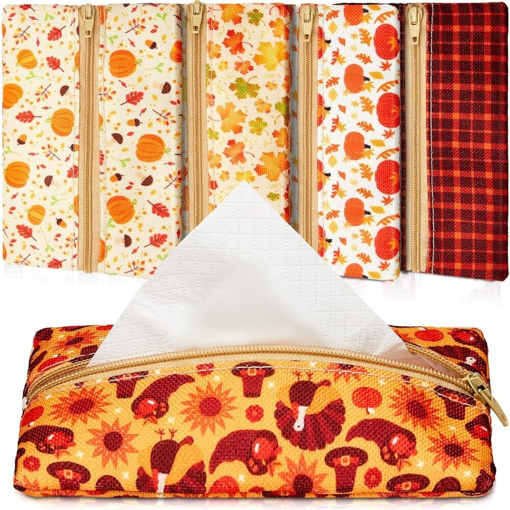 5 Pieces Tissues Purse Pocket Tissue Holder Reusable Travel Tissue Pouch Fabric